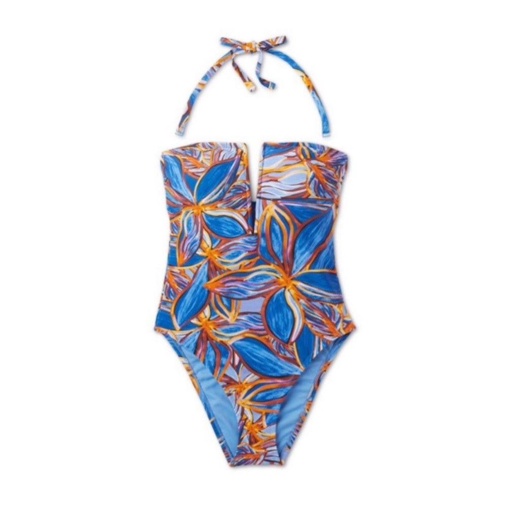 Noel Women's Leafy Palm Print Deep V-Neck High Leg Cheeky One Piece - Picture 4 of 6